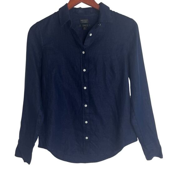 J. Crew Baird Mc Nutt Womens Irish Linen Slim Button Down Shirt Navy Blue Size 2 - Picture 1 of 16